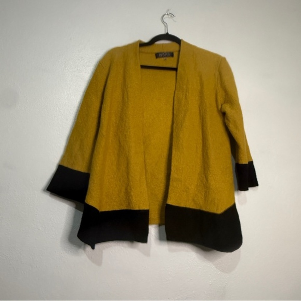 Kasper Mustard Gold and Black Open Wool Blend Cardigan. Sz XL.